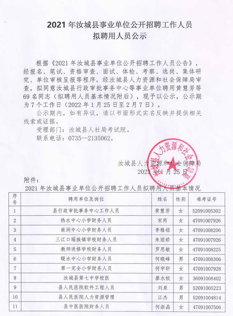 岑溪事业编招聘录取公示名单发布