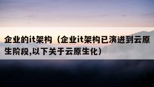 企业的it架构（企业it架构已演进到云原生阶段,以下关于云原生化）